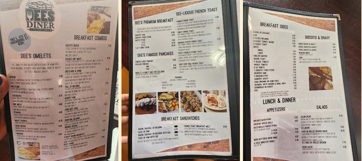 Dee's Diner Menu