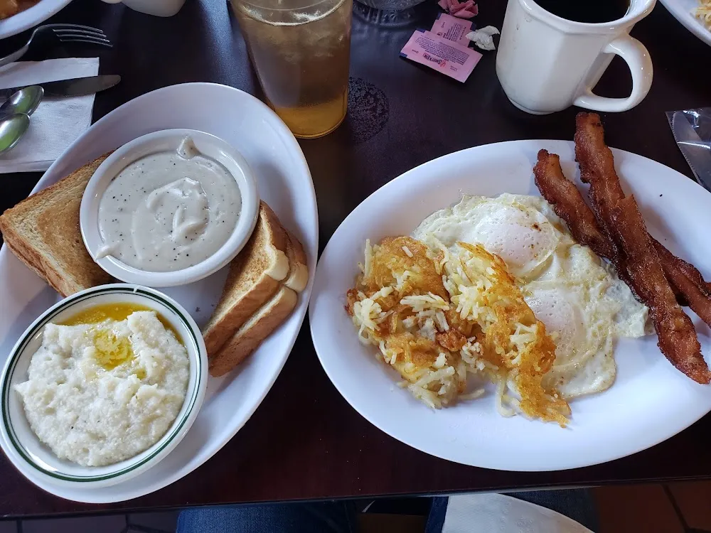 Bacon Eggs over Medium Grits Gravy Toast